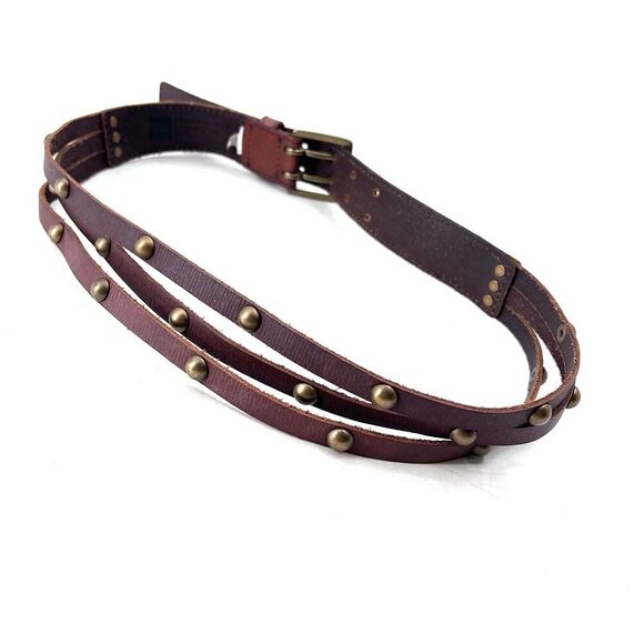 Vintage GAP Brown Leather 1.25" Wide Boho Studded Belt Womens Small - Picture 2 of 7
